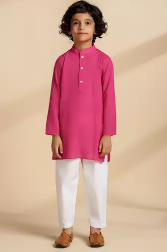 Pink plain cotton kurta set