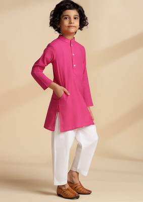 Pink plain cotton kurta set 3