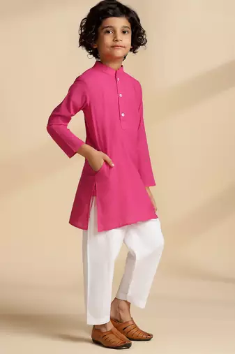 Pink plain cotton kurta set