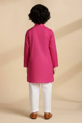 Pink plain cotton kurta set 4