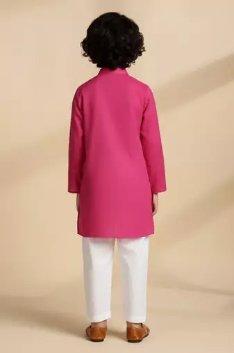 Pink plain cotton kurta set