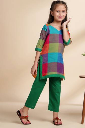 Multicolor printed cotton kurta set