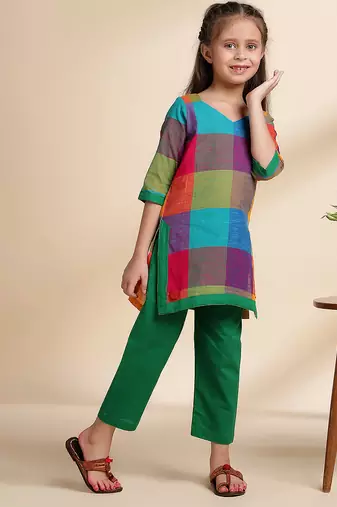 Multicolor printed cotton kurta set