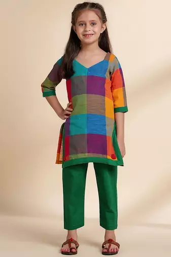 Multicolor printed cotton kurta set