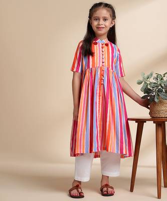 Multicolor printed cotton kurta set 1