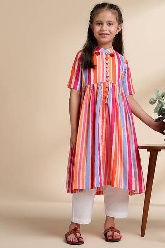 Multicolor printed cotton kurta set