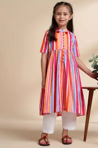 Multicolor printed cotton kurta set