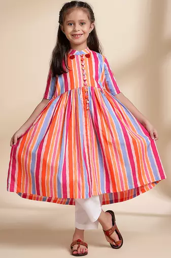 Multicolor printed cotton kurta set