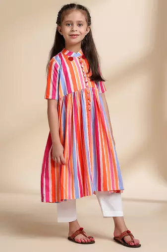 Multicolor printed cotton kurta set