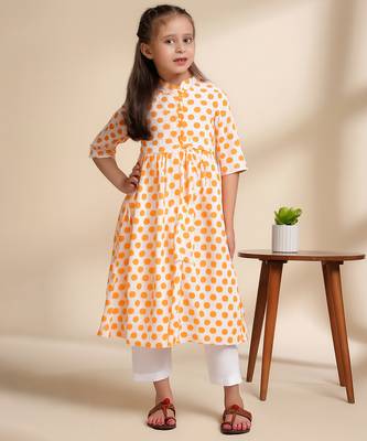 Yellow Polka Dot printed cotton kurta set 1