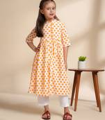 Yellow Polka Dot printed cotton kurta set