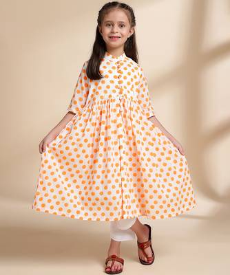 Yellow Polka Dot printed cotton kurta set 2