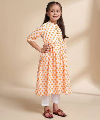 Yellow Polka Dot printed cotton kurta set 3