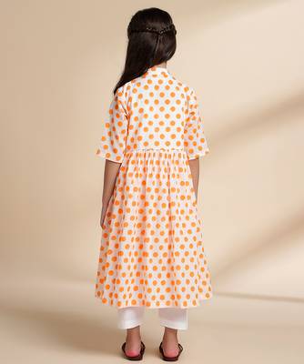 Yellow Polka Dot printed cotton kurta set 4