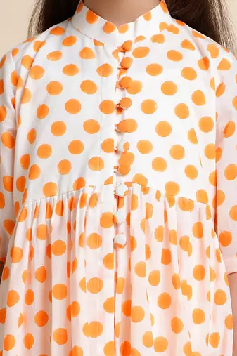 Yellow Polka Dot printed cotton kurta set