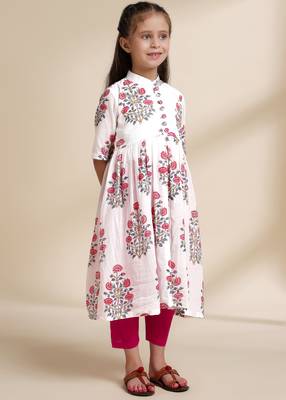 White printed cotton kurta set 2