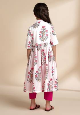 White printed cotton kurta set 3