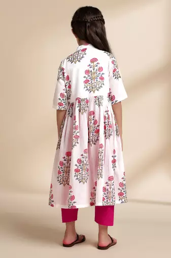 White printed cotton kurta set
