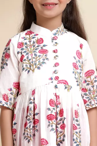 White printed cotton kurta set