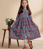 Blue printed cotton kurta set