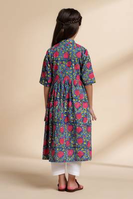 Blue printed cotton kurta set 4