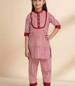 Red Stripes printed cotton kurta set