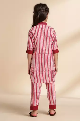 Red Stripes printed cotton kurta set