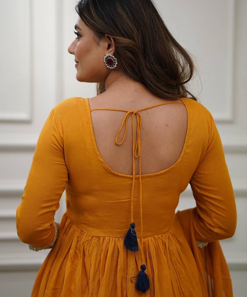 Women's Gorgeous Viscose Fabric Embroidery Work Flared Kurta Pant and Dupatta Set