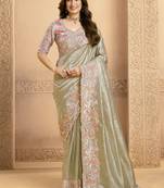 silver zari tissue sequince embroidery with swarovski work designer saree