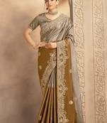 antique gold & gray kora zari silk blend zardosi & cutdana handwork designer saree