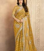 golden kanjivaram zari silk blend sequince & aari work with stone designer saree