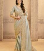off white kora zari silk blend sequince & beads work designer saree