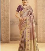 shine rose gold zari tissue silk blend motifs & cutdana handwork designer saree