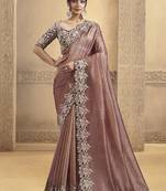 onion pink pure banarasi crush with hand work designer saree