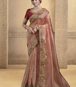 peach glass tissue sequince with thread work designer saree