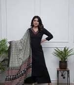 Women's  Parmpara Embroidery Work Straight Kurta Palazzo and Dupatta Set