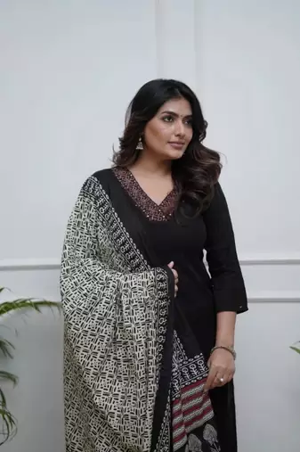 Women's  Parmpara Embroidery Work Straight Kurta Palazzo and Dupatta Set