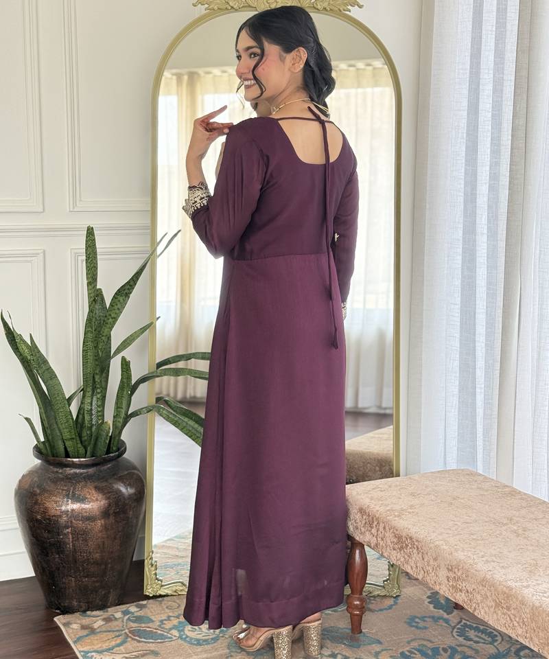 Women's Gorgeous Vichitra Silk Fabric Embroidery Work Flared Anarkali Pant and Dupatta Set