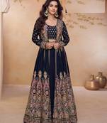 Navy Blue heavy simmer silk top bottom and dupatta set - full stitched free size