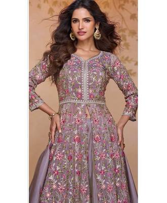 light purple heavy simmer silk Anarkali and dupatta set-Full Stitched Free size 2