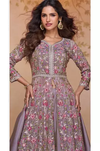 light purple heavy simmer silk Anarkali and dupatta set-Full Stitched Free size