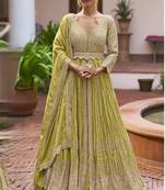 Parrot green chinon silk embroidered & handwork lehenga style suit