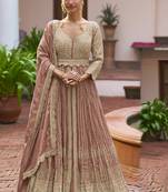 Peach chinon silk embroidered & handwork lehenga style suit