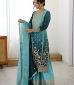 Premium Chinon Silk Sky-teal blue Ombre Sharara Suit with Dupatta*