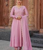 Women's  Vichitra Silk Embroidery Work Flared Anarkali Pant and Dupatta Set