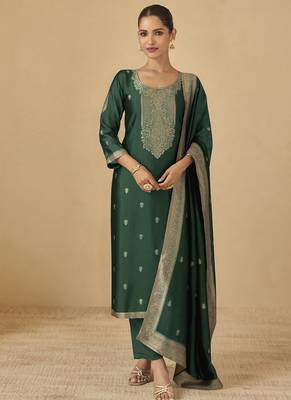 Green viscose silk jacquard wedding wear salwar suit 1