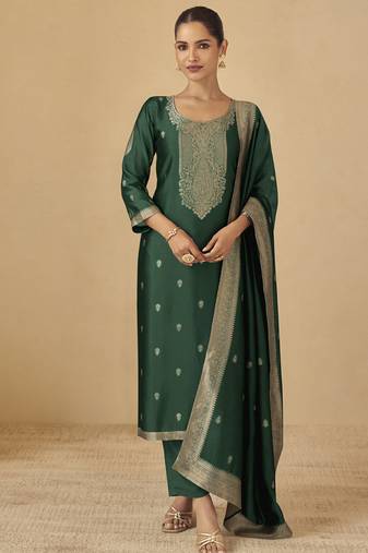 Green viscose silk jacquard wedding wear salwar suit