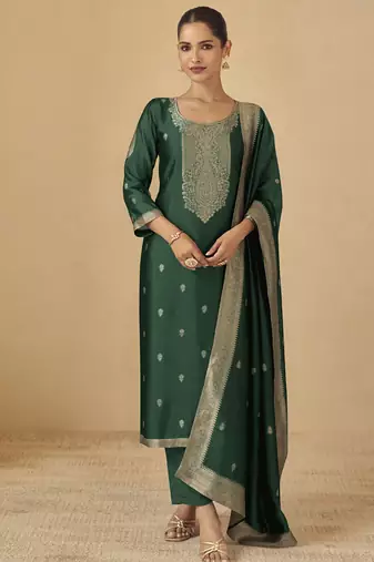 Green viscose silk jacquard wedding wear salwar suit