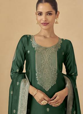 Green viscose silk jacquard wedding wear salwar suit 2