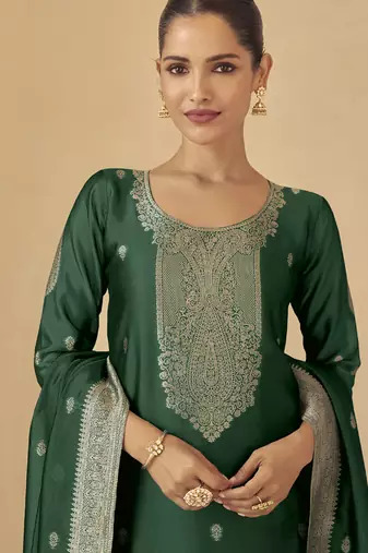 Green viscose silk jacquard wedding wear salwar suit